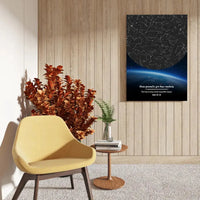 Personalizuotas viso spektro žvaigždžių žemėlapis ant drobės, žemės mėlynas šešėlis  Drobe -  dovanokis.lt