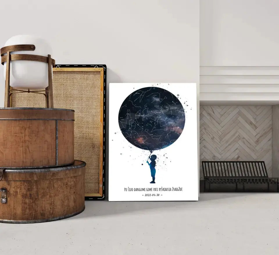 Personalizuotas vaikiškas žvaigždžių žemėlapis berniukui ant drobės  Drobe -  dovanokis.lt