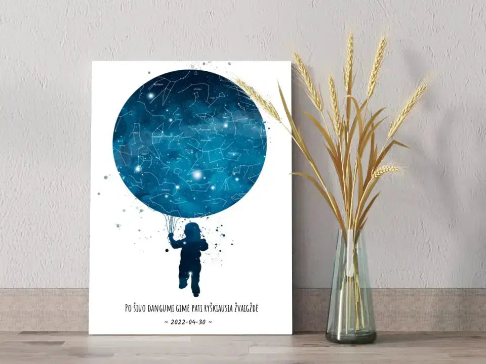 Personalizuotas vaikiškas žvaigždžių žemėlapis berniukui ant drobės  Drobe -  dovanokis.lt