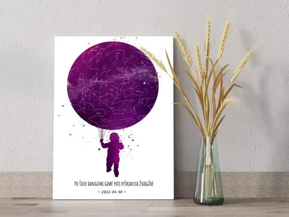 Personalizuotas vaikiškas žvaigždžių žemėlapis ant drobės  Drobe -  dovanokis.lt