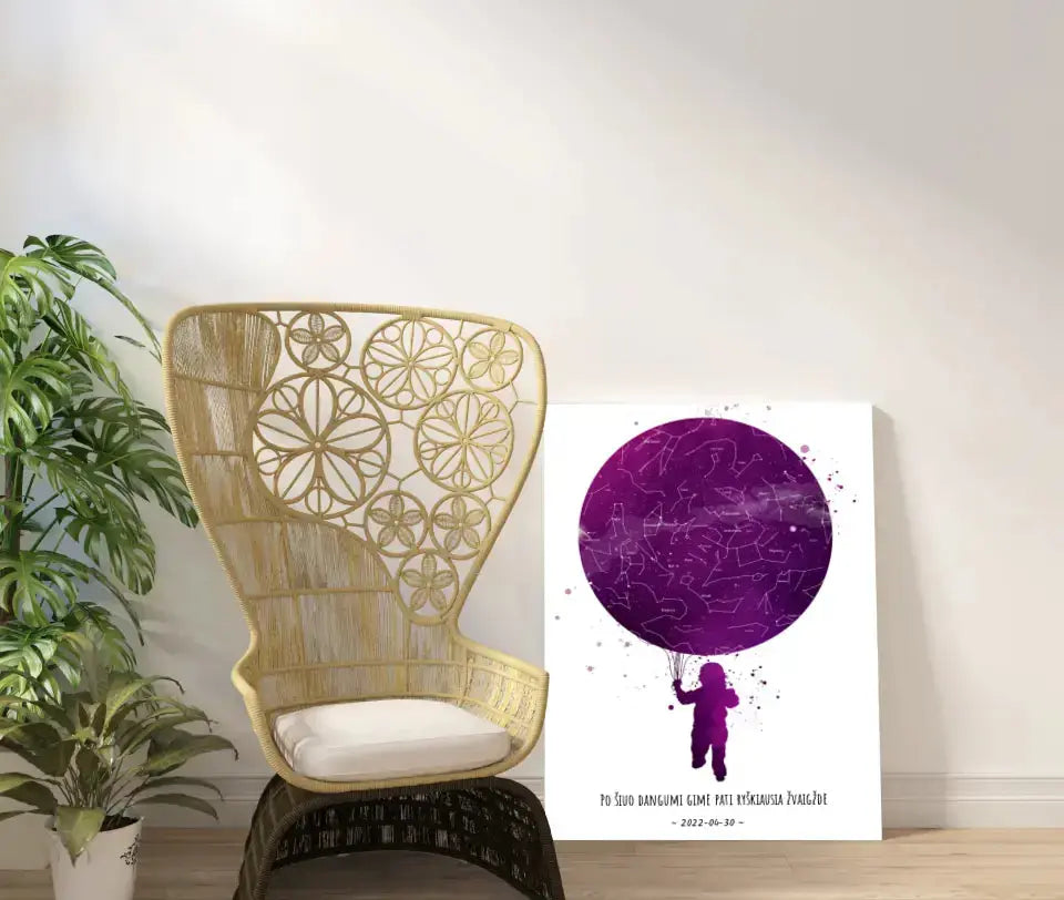 Personalizuotas vaikiškas žvaigždžių žemėlapis ant drobės  Drobe -  dovanokis.lt