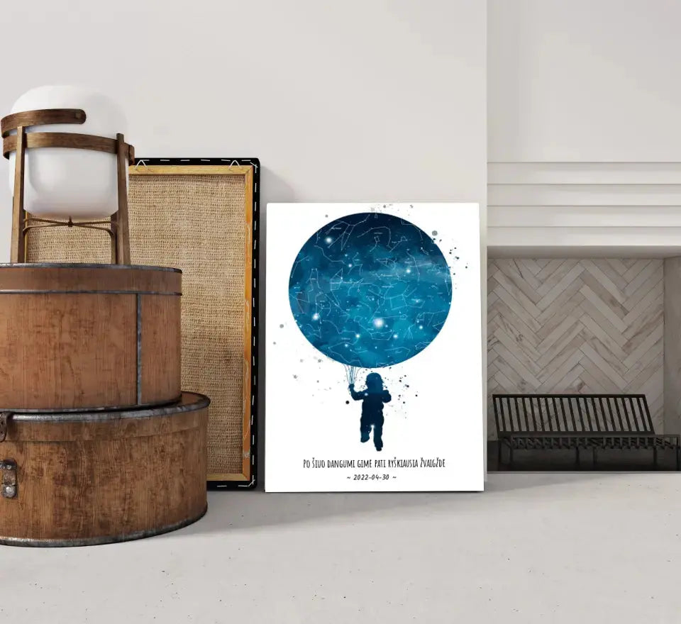 Personalizuotas vaikiškas žvaigždžių žemėlapis berniukui ant drobės  Drobe -  dovanokis.lt