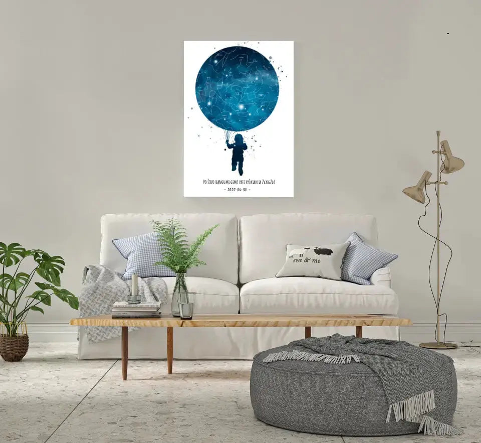 Personalizuotas vaikiškas žvaigždžių žemėlapis berniukui ant drobės  Drobe -  dovanokis.lt