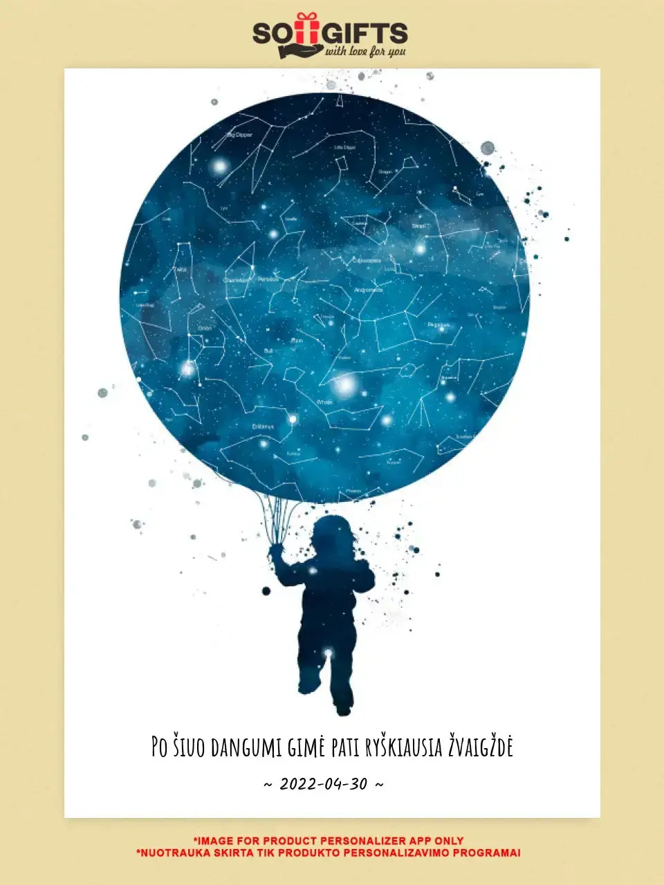 Personalizuotas vaikiškas žvaigždžių žemėlapis berniukui ant drobės  Drobe -  dovanokis.lt