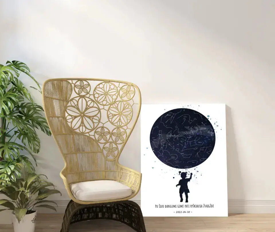 Personalizuotas vaikiškas žvaigždžių žemėlapis mergaitei ant drobės  Drobe -  dovanokis.lt