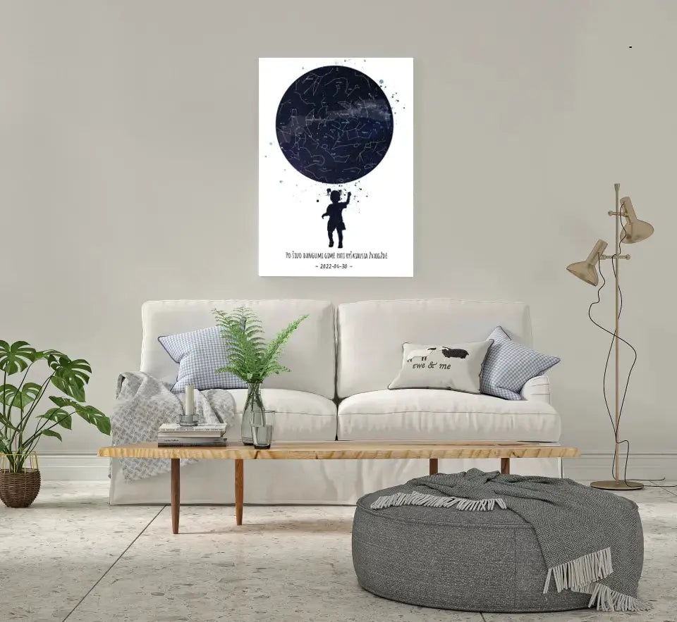 Personalizuotas vaikiškas žvaigždžių žemėlapis mergaitei ant drobės  Drobe -  dovanokis.lt