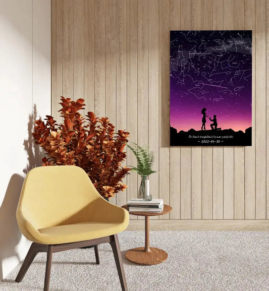 Personalizuotas viso spektro žvaigždžių žemėlapis ant drobės, su santuokos silueto pasirinkimu  Drobe -  dovanokis.lt