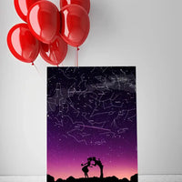 Personalizuotas viso spektro žvaigždžių žemėlapis ant drobės, su Meilės istorijos pasirinktu siluetu  Drobe -  dovanokis.lt