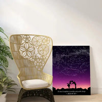 Personalizuotas viso spektro žvaigždžių žemėlapis ant drobės, su Meilės istorijos pasirinktu siluetu  Drobe -  dovanokis.lt