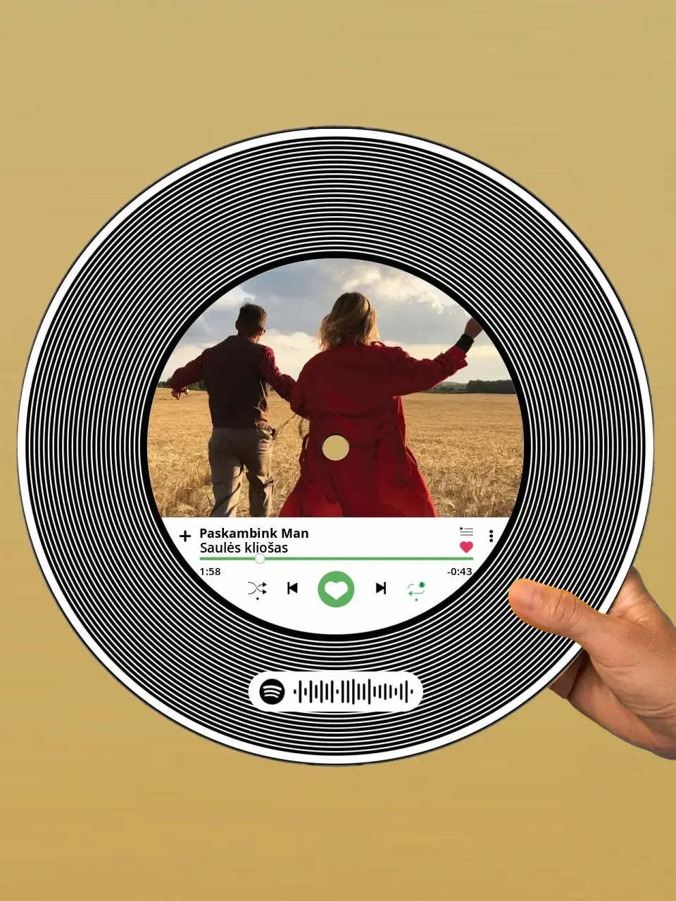 Personalizuota "Spotify V2" Vinilinė plokštelė su jūsų nuotrauka juodas organinis stiklas TeeInBlue