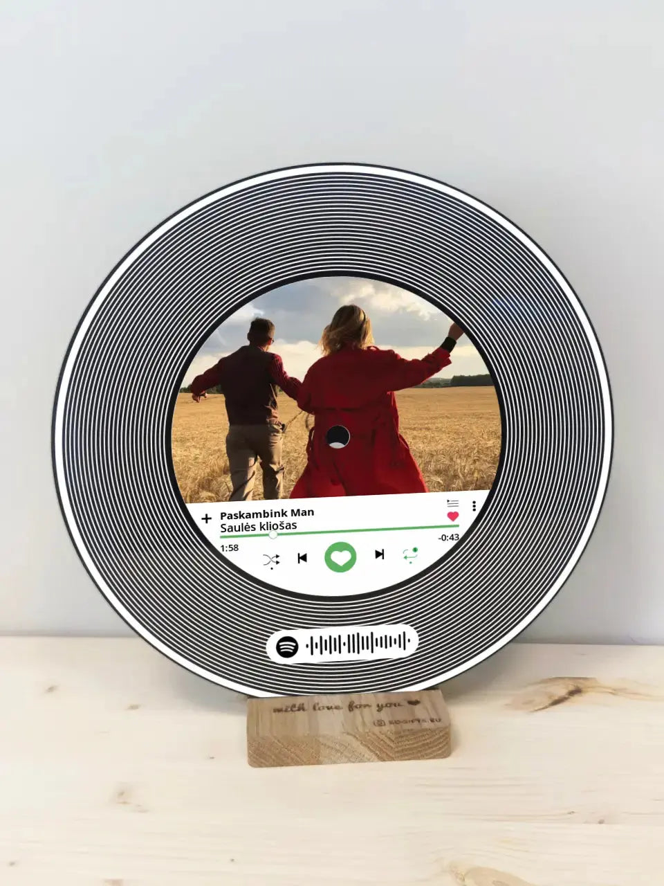 Personalizuota "Spotify V2" Vinilinė plokštelė su jūsų nuotrauka juodas organinis stiklas TeeInBlue