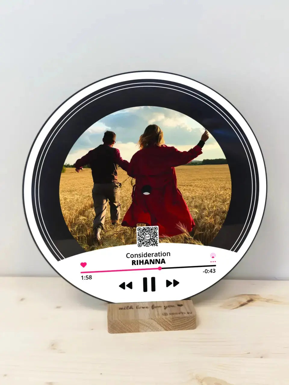 Personalizuota "Apple Music V1" Vinilinė plokštelė su jūsų nuotrauka juodas organinis stiklas TeeInBlue