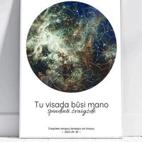 Personalizuotas žvaigždžių žemėlapis, plakatas su rėmeliu, Tu visada būsi mano spindinti žvaigždė  Poster -  dovanokis.lt