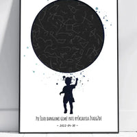 Personalizuotas vaikiškas žvaigždžių žemėlapis mergaitei, plakatas su rėmeliu  Poster -  dovanokis.lt