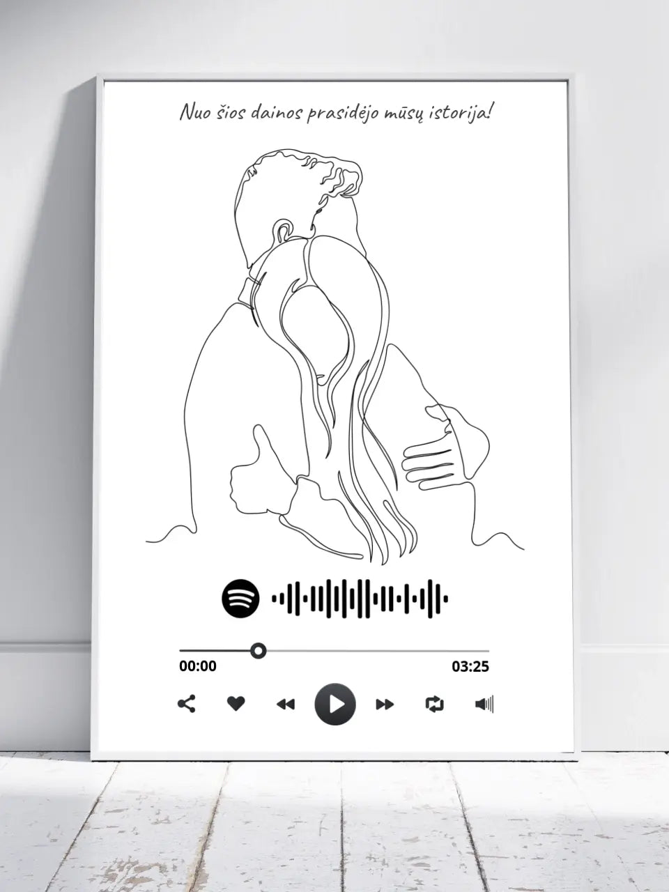 Personalizuotas Spotify muzikos grotuvo plakatas, šilti apkabinimai iliustracija, su jūsų spotify kodu