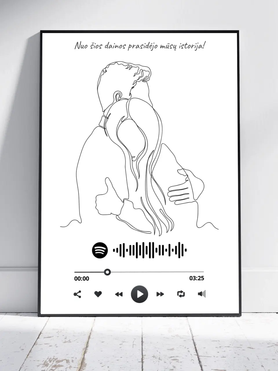 Personalizuotas Spotify muzikos grotuvo plakatas, šilti apkabinimai iliustracija, su jūsų spotify kodu