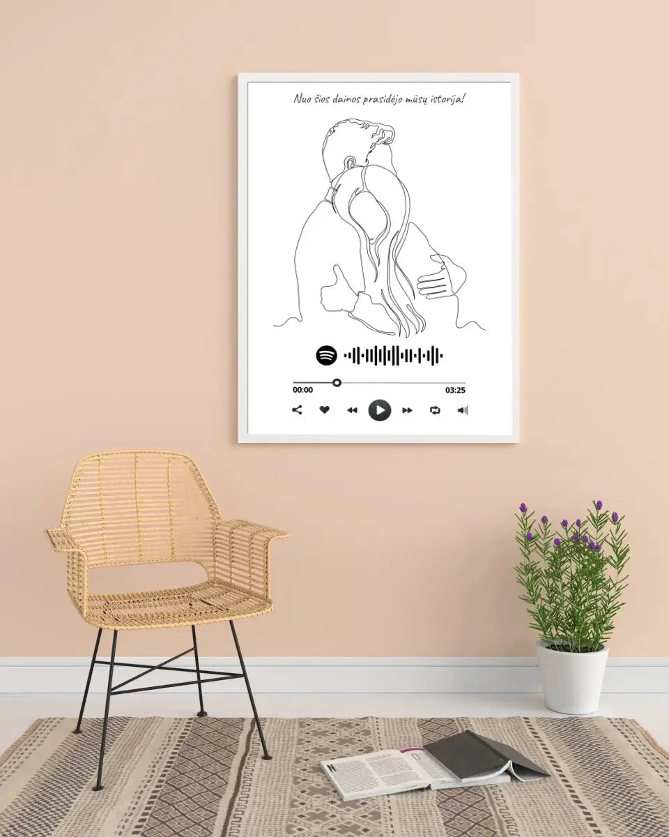 Personalizuotas Spotify muzikos grotuvo plakatas, šilti apkabinimai iliustracija, su jūsų spotify kodu  Poster -  dovanokis.lt