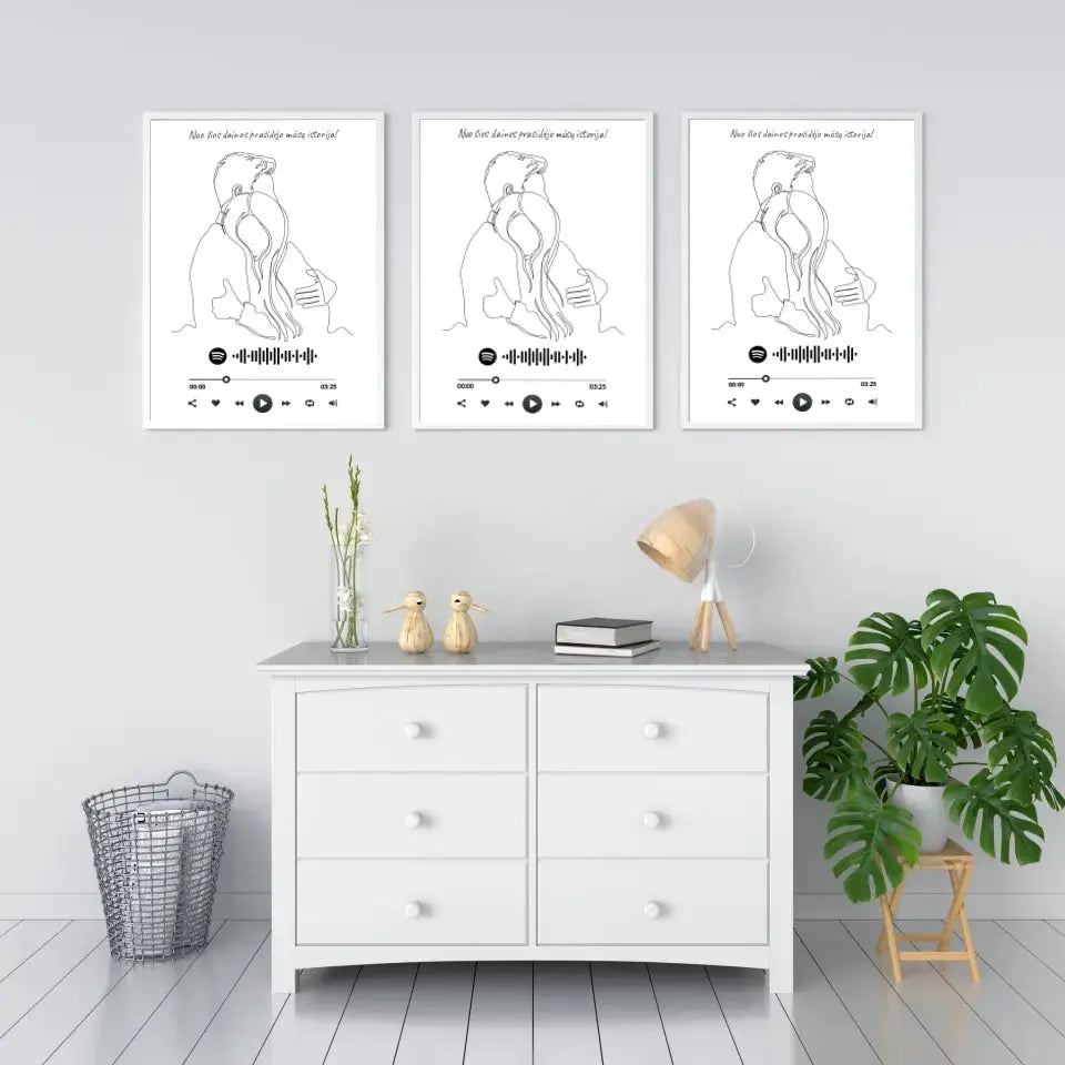Personalizuotas Spotify muzikos grotuvo plakatas, šilti apkabinimai iliustracija, su jūsų spotify kodu  Poster -  dovanokis.lt
