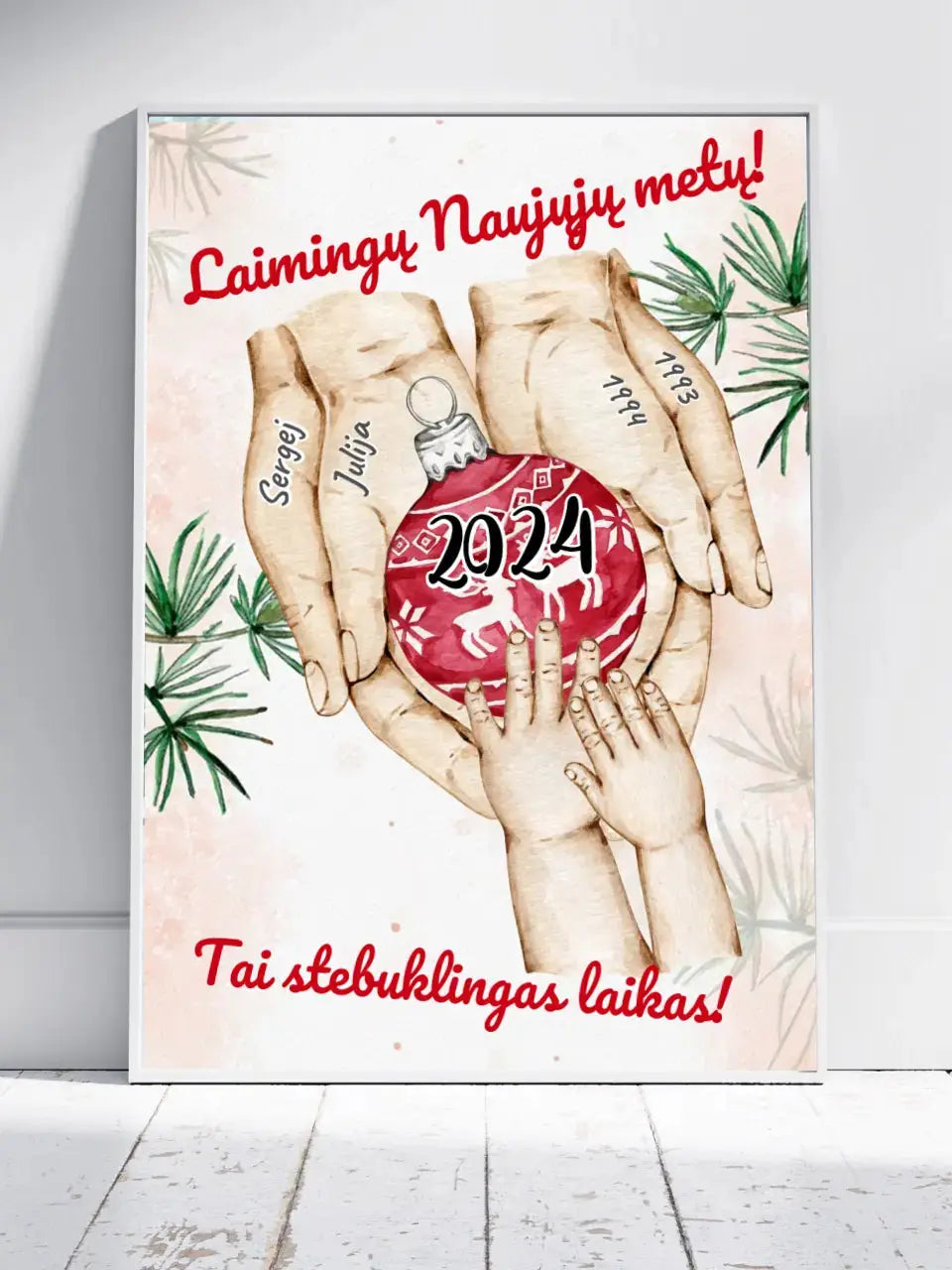 Personalizuotas Šeima ir 1-4 vaikai susikibę už rankų plakatas iliustracija, Kalėdinis plakatas, Motinos Rankos, Naujagimio Plakatas, Menas, Laikydami rankas, Šeimos rankos  Poster -  dovanokis.lt