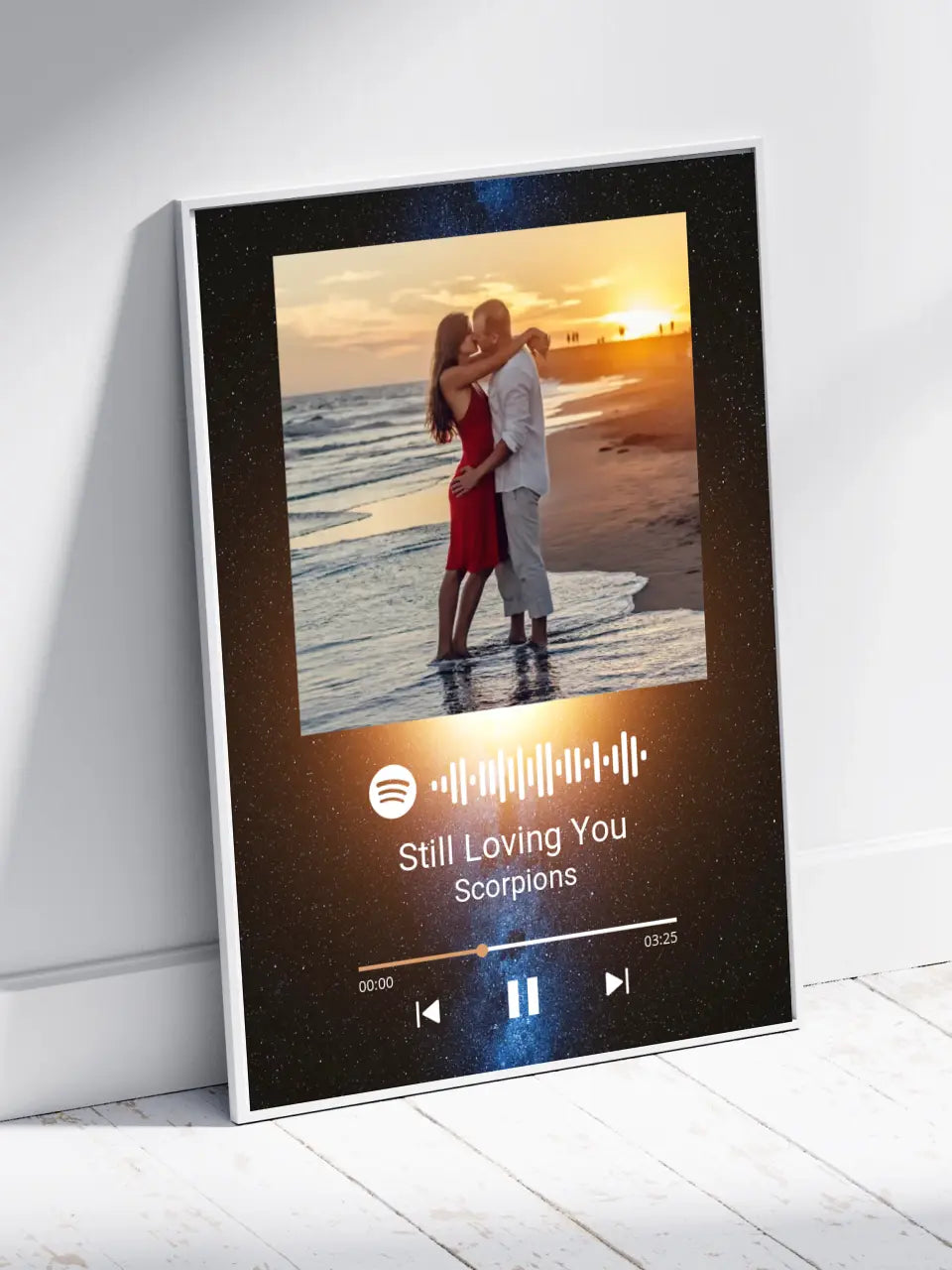 Personalizuotas Spotify muzikos grotuvo plakatas su jūsų nuotrauka, fonu, daina ir spotify kodu