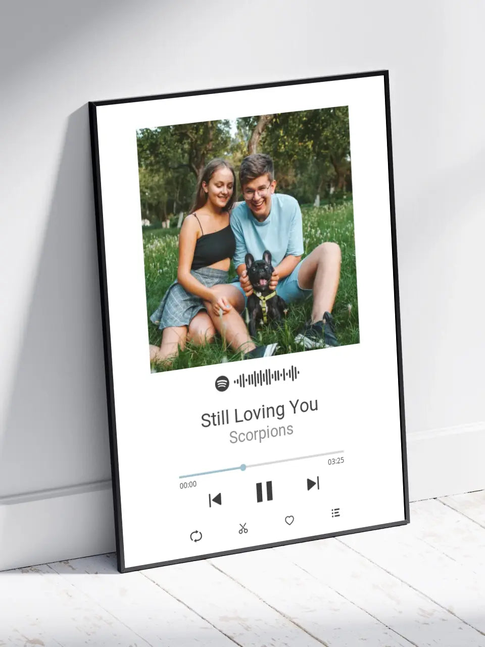 Personalizuotas Spotify muzikos grotuvo plakatas su jūsų nuotrauka, daina ir spotify kodu