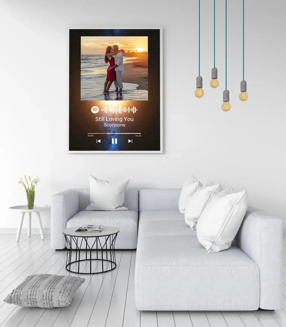 Personalizuotas Spotify muzikos grotuvo plakatas su jūsų nuotrauka, fonu, daina ir spotify kodu  Poster -  dovanokis.lt
