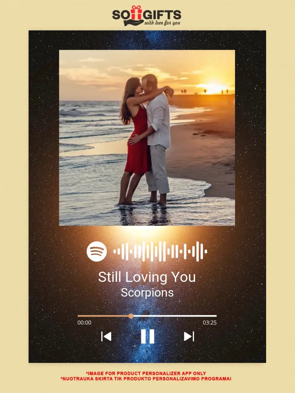 Personalizuotas Spotify muzikos grotuvo plakatas su jūsų nuotrauka, fonu, daina ir spotify kodu  Poster -  dovanokis.lt