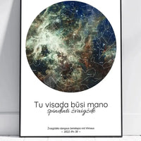 Personalizuotas žvaigždžių žemėlapis, plakatas su rėmeliu, Tu visada būsi mano spindinti žvaigždė  Poster -  dovanokis.lt
