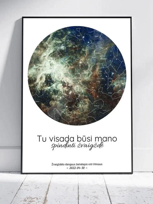 Personalizuotas žvaigždžių žemėlapis, plakatas su rėmeliu, Tu visada būsi mano spindinti žvaigždė  Poster -  dovanokis.lt