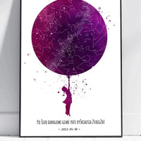 Personalizuotas vaikiškas žvaigždžių žemėlapis mergaitei, plakatas su rėmeliu  Poster -  dovanokis.lt