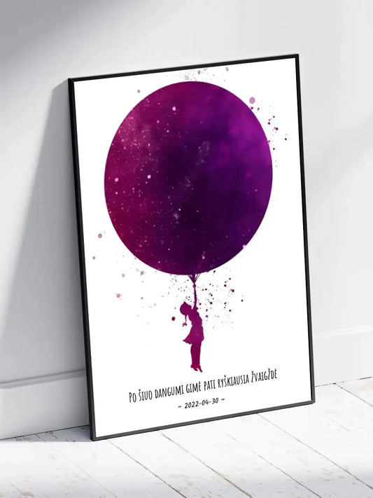 Personalizuotas vaikiškas žvaigždžių žemėlapis mergaitei, plakatas su rėmeliu  Poster -  dovanokis.lt