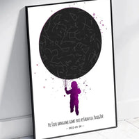 Personalizuotas vaikiškas žvaigždžių žemėlapis, plakatas su rėmeliu  Poster -  dovanokis.lt