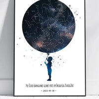 Personalizuotas vaikiškas žvaigždžių žemėlapis berniukui, plakatas su rėmeliu  Poster -  dovanokis.lt