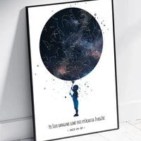 Personalizuotas vaikiškas žvaigždžių žemėlapis berniukui, plakatas su rėmeliu  Poster -  dovanokis.lt