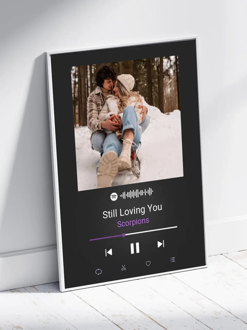 Personalizuotas Spotify muzikos grotuvo plakatas su jūsų nuotrauka, daina ir spotify kodu