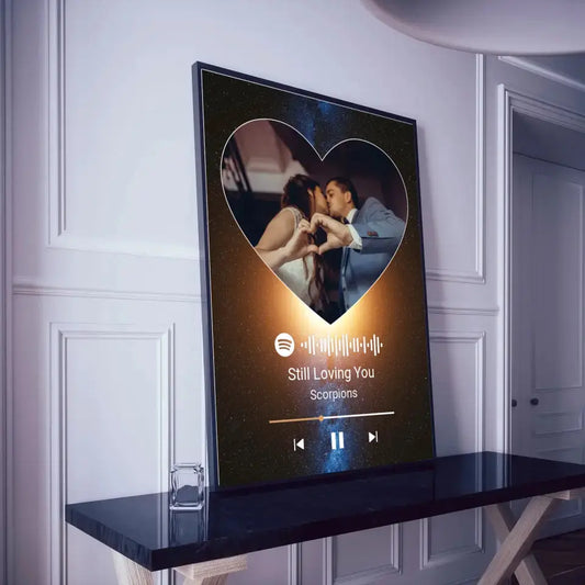 Personalizuotas Spotify muzikos grotuvo plakatas su jūsų nuotrauka, fonu, daina ir spotify kodu  Poster -  dovanokis.lt