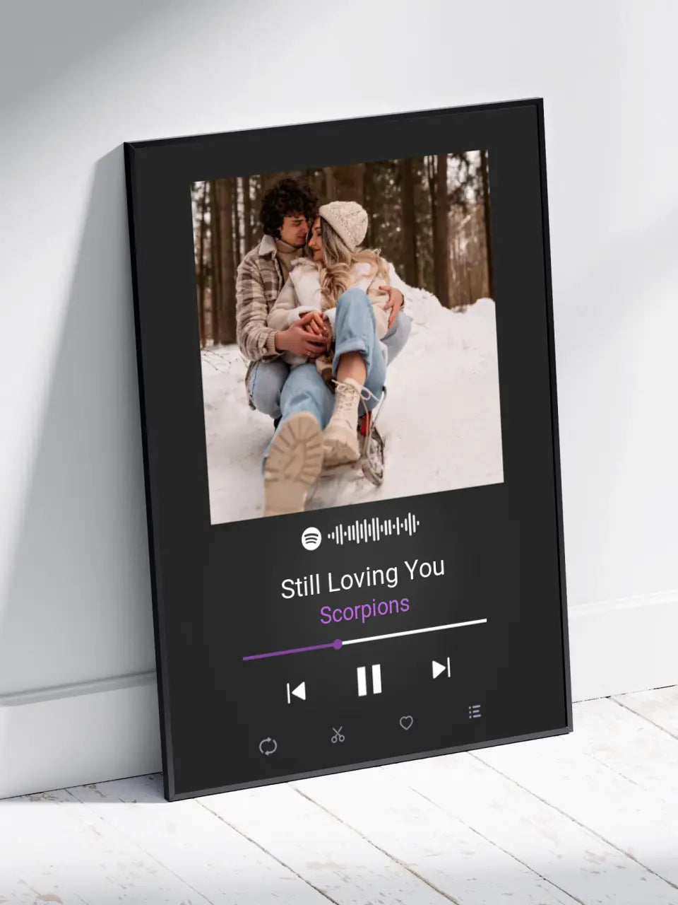 Personalizuotas Spotify muzikos grotuvo plakatas su jūsų nuotrauka, daina ir spotify kodu