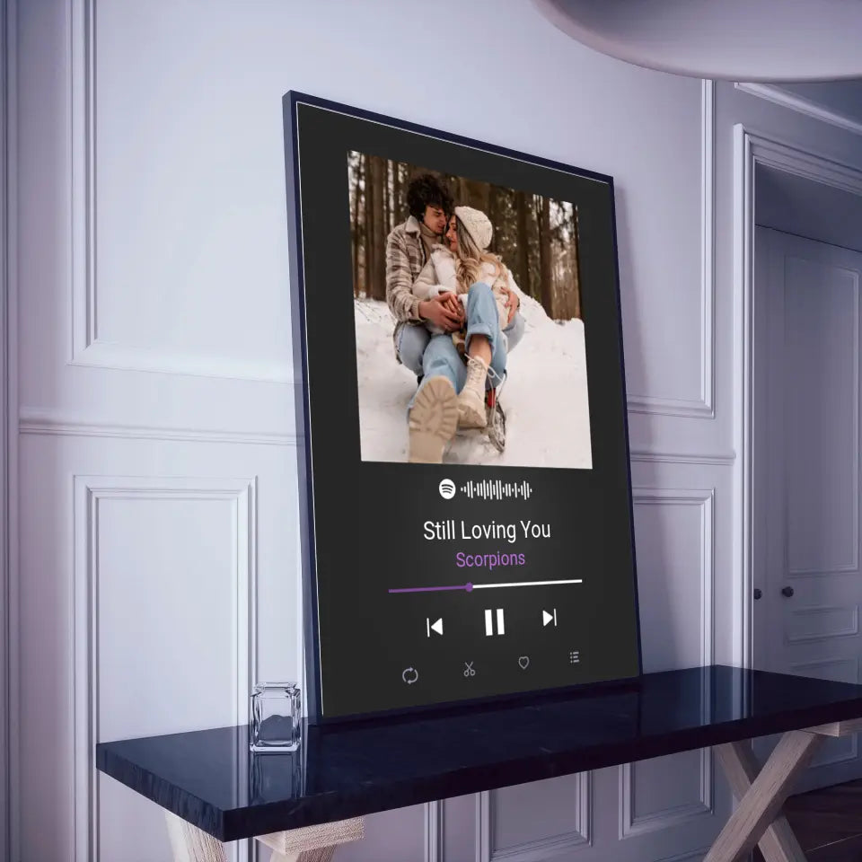 Personalizuotas Spotify muzikos grotuvo plakatas su jūsų nuotrauka, daina ir spotify kodu