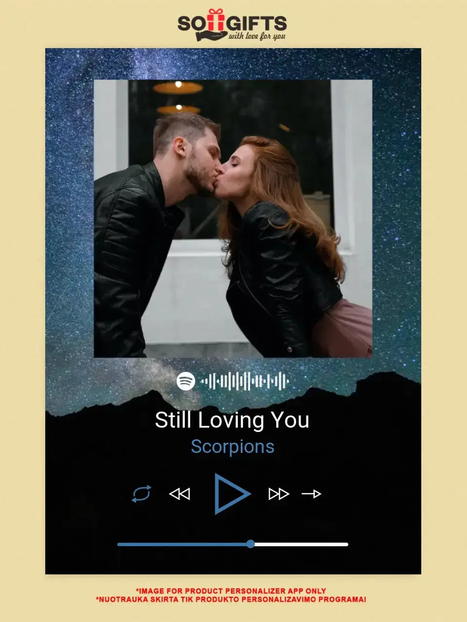 Personalizuotas Spotify muzikos grotuvo plakatas su jūsų nuotrauka, fonu, daina ir spotify kodu  Poster -  dovanokis.lt