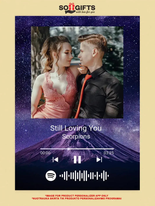 Personalizuotas Spotify muzikos grotuvo plakatas su jūsų nuotrauka, fonu, daina ir spotify kodu  Poster -  dovanokis.lt