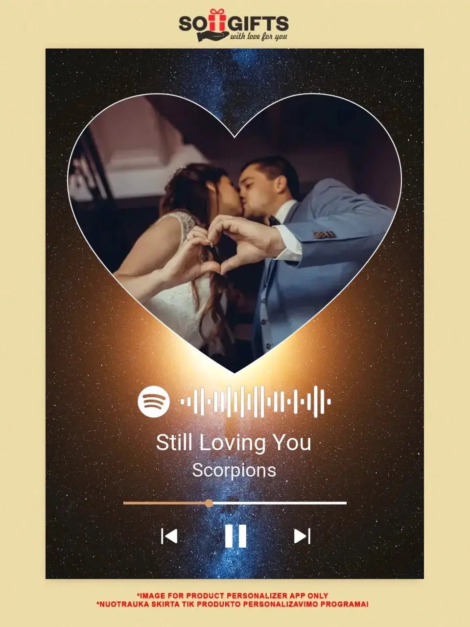 Personalizuotas Spotify muzikos grotuvo plakatas su jūsų nuotrauka, fonu, daina ir spotify kodu  Poster -  dovanokis.lt