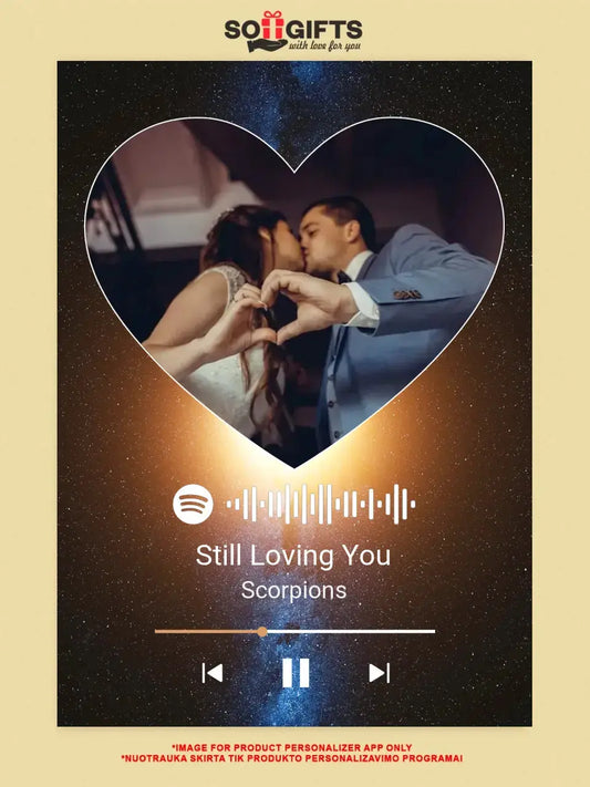 Personalizuotas Spotify muzikos grotuvo plakatas su jūsų nuotrauka, fonu, daina ir spotify kodu  Poster -  dovanokis.lt