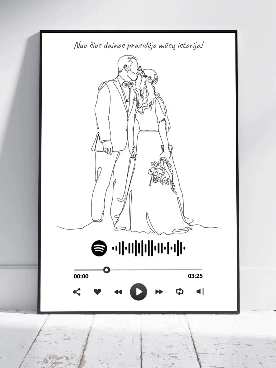 Personalizuotas Spotify muzikos grotuvo su iliustracija plakatas su jūsų nuotrauka, daina ir spotify kodu  Poster -  dovanokis.lt