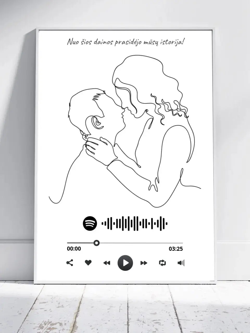 Personalizuotas Spotify muzikos grotuvo su iliustracija plakatas su jūsų nuotrauka, daina ir spotify kodu  Poster -  dovanokis.lt
