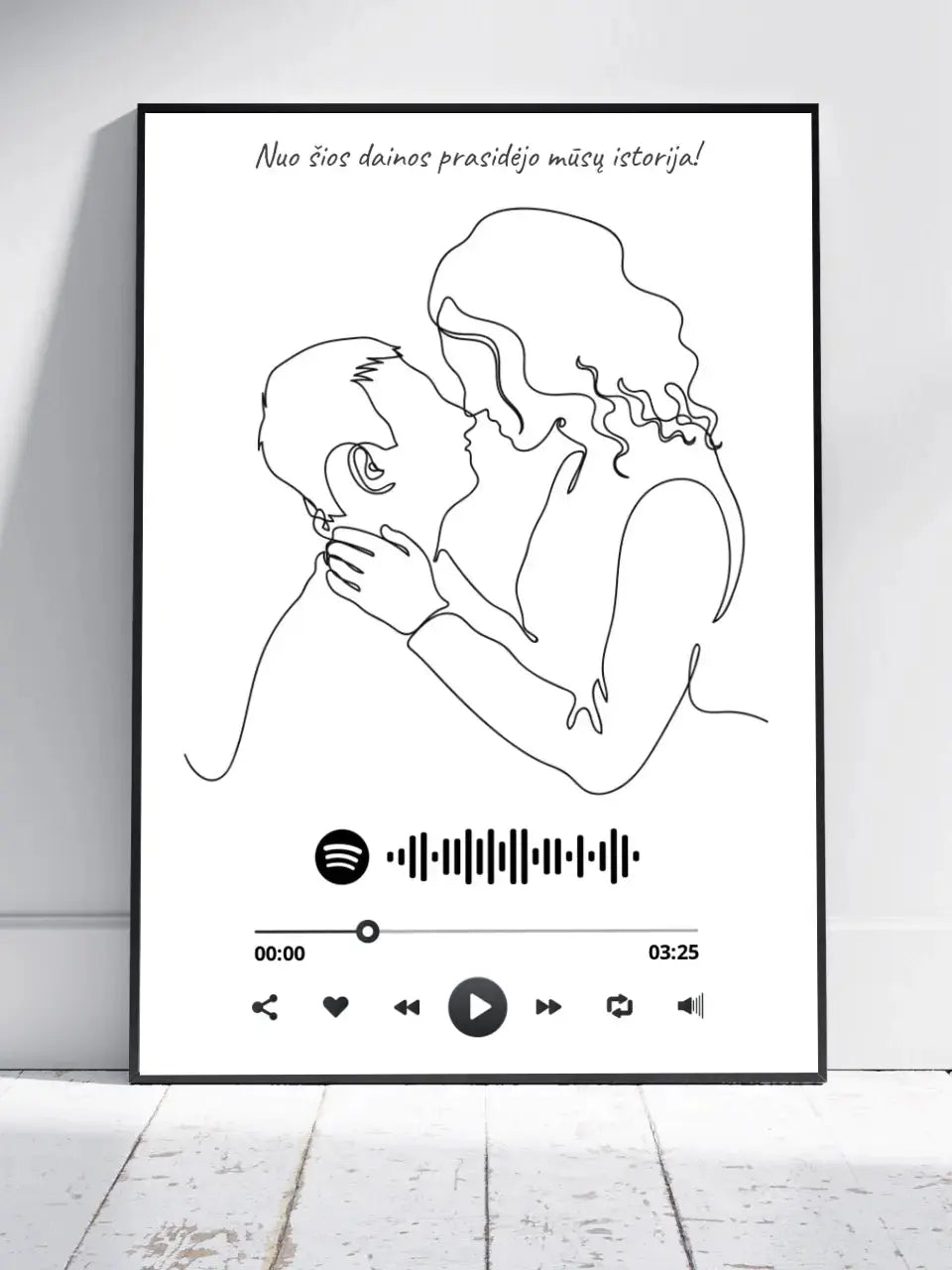 Personalizuotas Spotify muzikos grotuvo su iliustracija plakatas su jūsų nuotrauka, daina ir spotify kodu  Poster -  dovanokis.lt