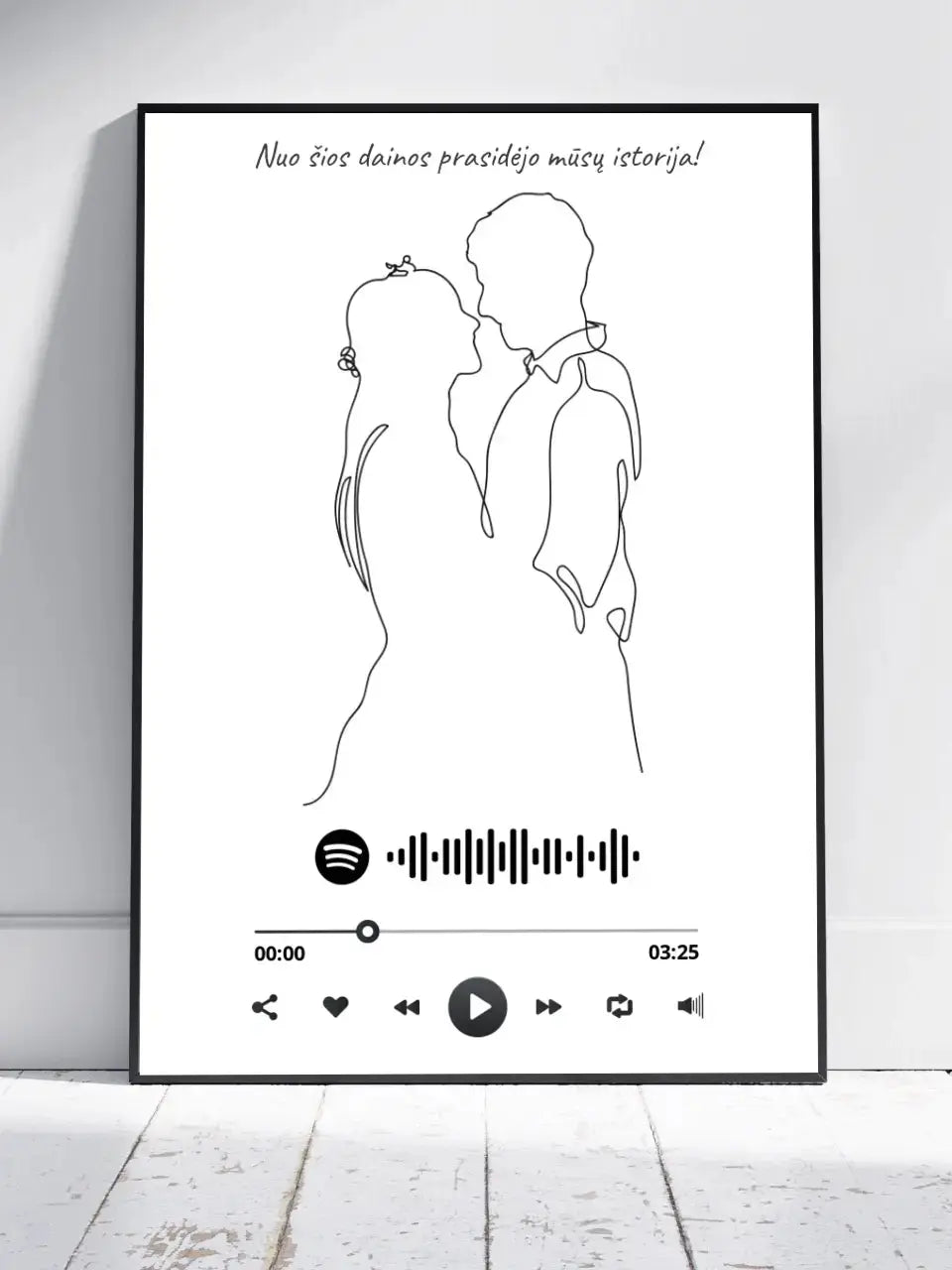 Personalizuotas Spotify muzikos grotuvo su iliustracija plakatas su jūsų nuotrauka, daina ir spotify kodu  Poster -  dovanokis.lt