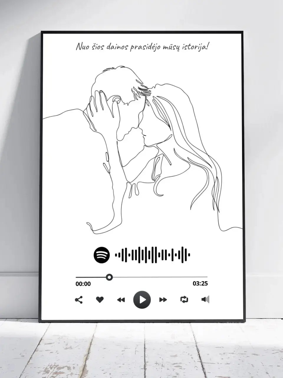 Personalizuotas Spotify muzikos grotuvo su iliustracija plakatas su jūsų nuotrauka, daina ir spotify kodu  Poster -  dovanokis.lt