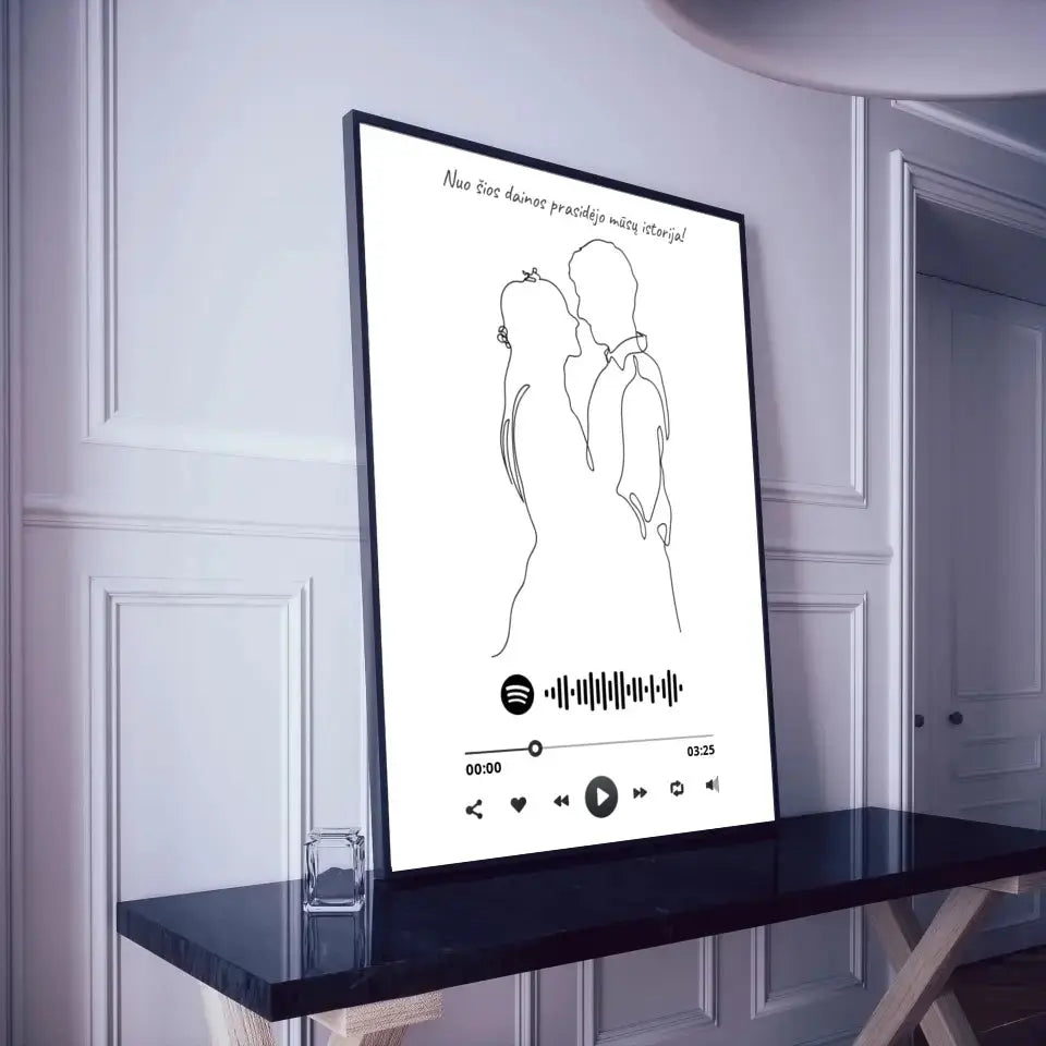 Personalizuotas Spotify muzikos grotuvo su iliustracija plakatas su jūsų nuotrauka, daina ir spotify kodu  Poster -  dovanokis.lt