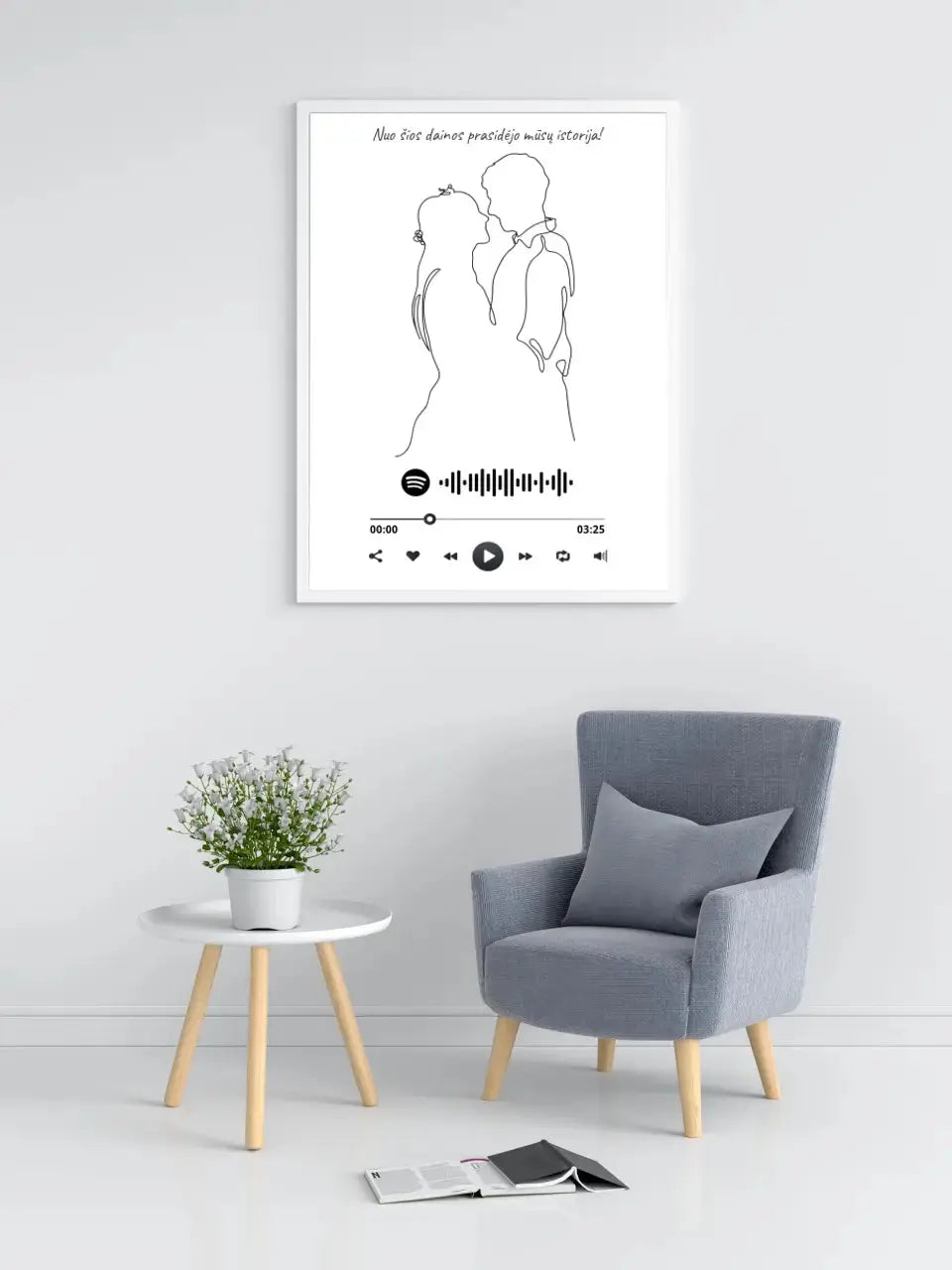 Personalizuotas Spotify muzikos grotuvo su iliustracija plakatas su jūsų nuotrauka, daina ir spotify kodu  Poster -  dovanokis.lt