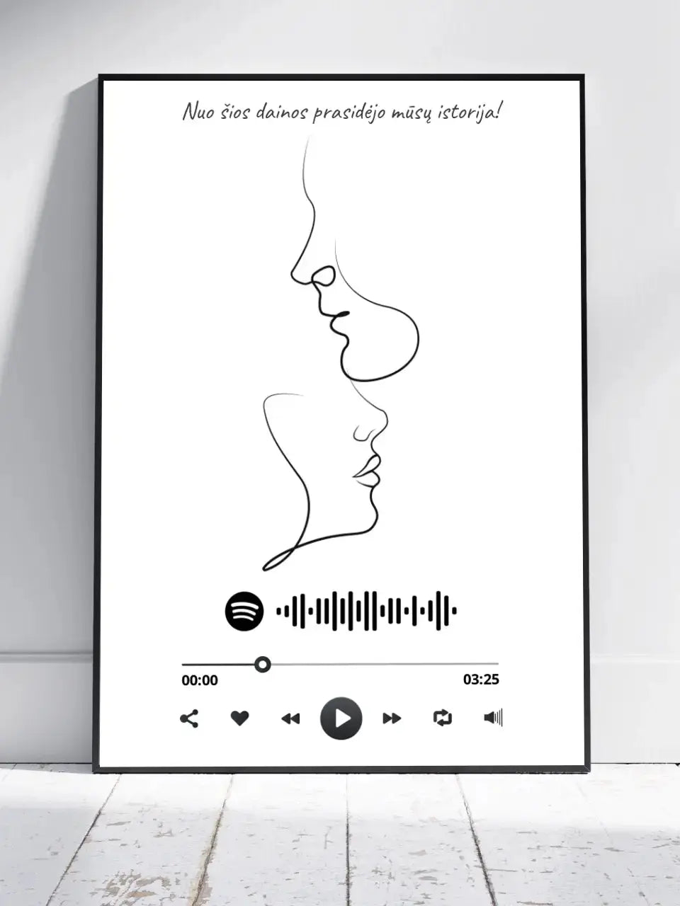 Personalizuotas Spotify muzikos grotuvo su iliustracija plakatas su jūsų nuotrauka, daina ir spotify kodu  Poster -  dovanokis.lt